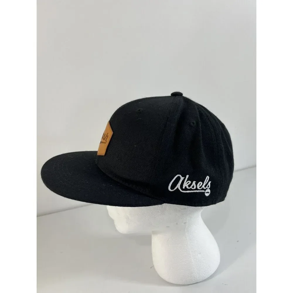 Aksels Laser Nashville Cursive‎ Script Flatbill Snapback Black Wool Hat Nash